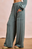 BiBi Two Tone Cord Rib Contrast Stitching V-Neck Top and Pants Set - Trendsi - Flyclothing LLC