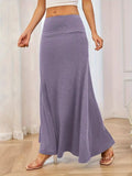 Solid Elastic Waist Maxi Skirt - Trendsi - Flyclothing LLC