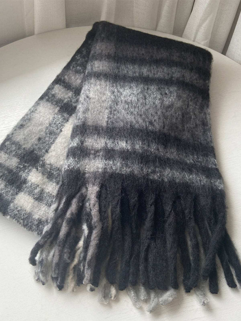 Fringe Plaid Polyester Scarf - Trendsi - Flyclothing LLC
