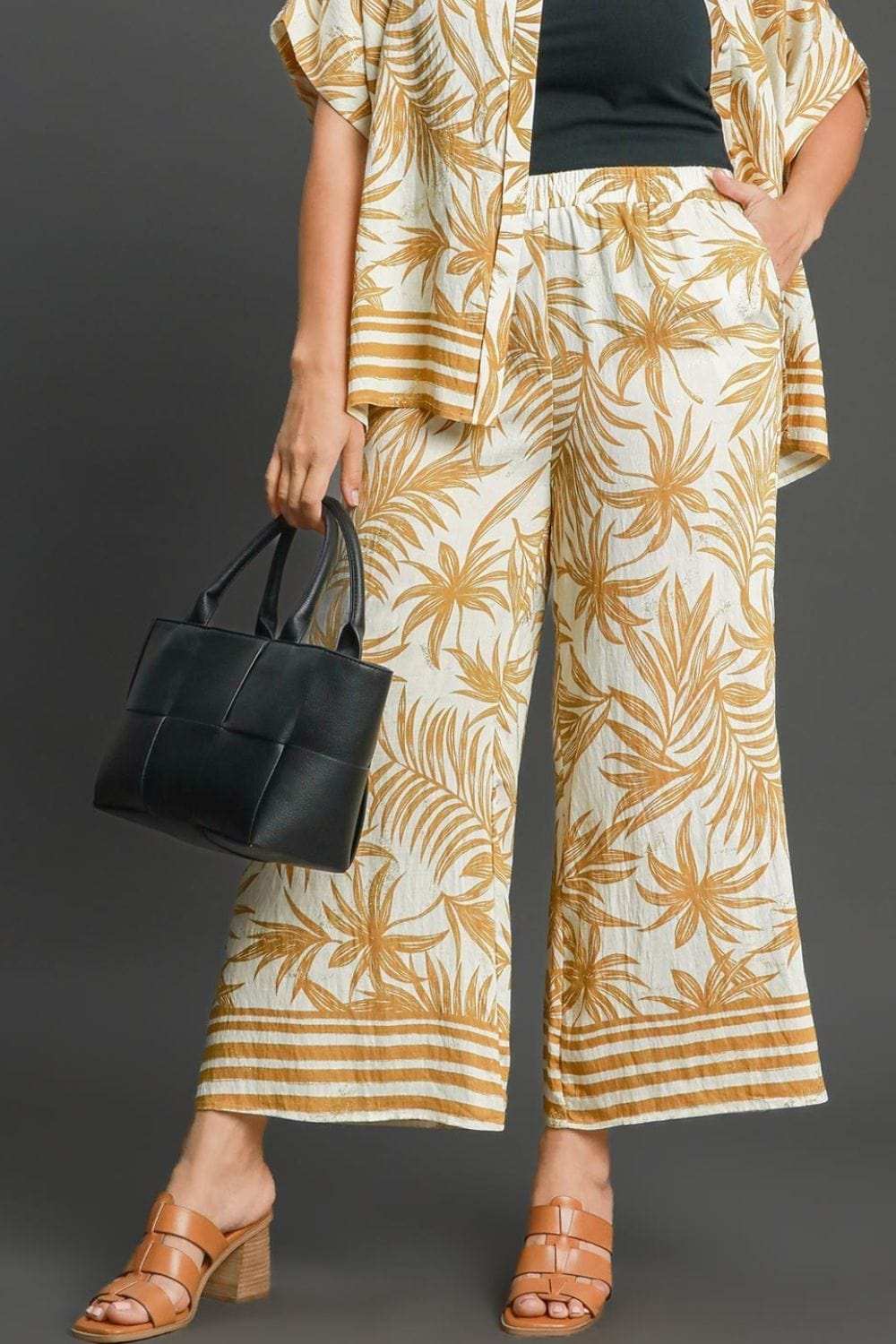 Umgee Full Size Tropical Print Wide Leg Pants Plus Size - Trendsi - Flyclothing LLC