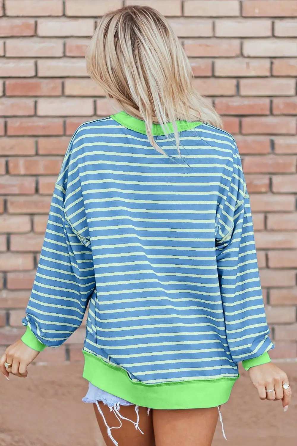 High-Low Striped Long Sleeve Sweatshirt - Trendsi - Flyclothing LLC
