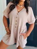 Casual Button-Front Ribbed Romper - Trendsi - Flyclothing LLC