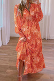 Smocked Printed V-Neck Long Sleeve Dress - Trendsi - Flyclothing LLC
