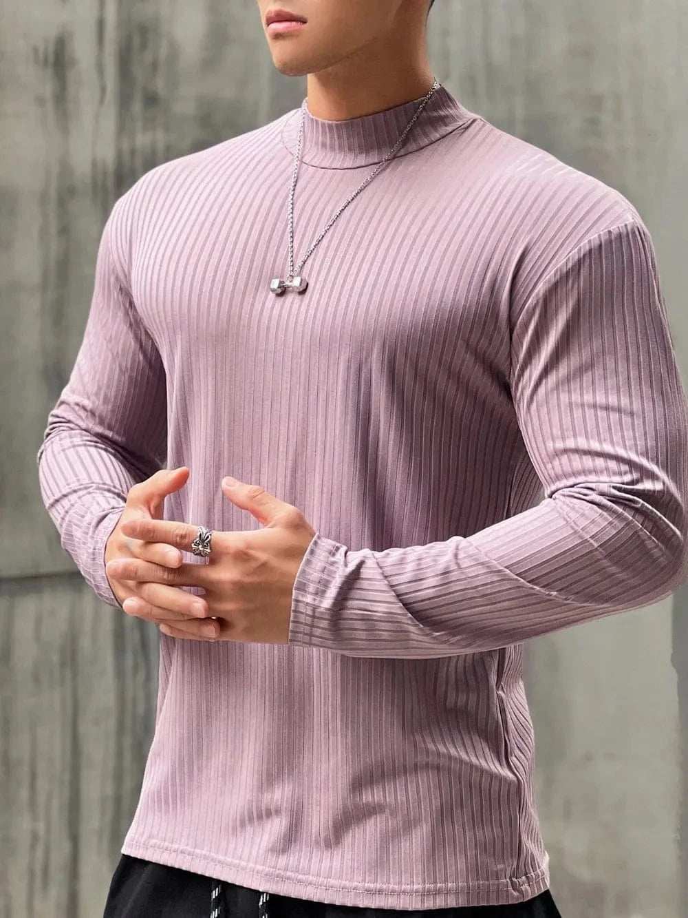 Men's Mock Neck Long Sleeve T-Shirt - Trendsi - Flyclothing LLC