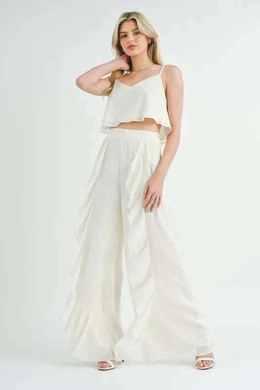MABLE Crop Cami and Ruffled Wide Leg Pants Set - Trendsi - Flyclothing LLC