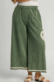 Umgee Full Size Peace Lace Applique Mineral Wash Wide Leg Pants Plus Size - Trendsi - Flyclothing LLC