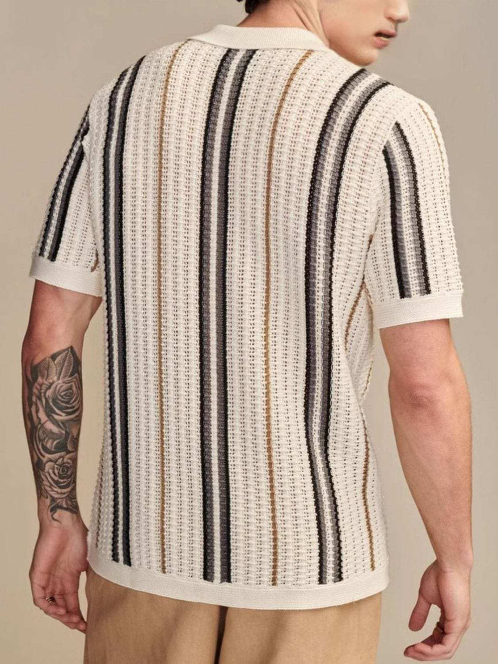Men's Plus Size Striped Collared Neck Short Sleeve Shirt - Trendsi - Flyclothing LLC