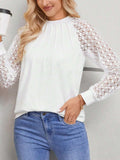 Round Neck Lace Raglan Sleeve Top - Trendsi - Flyclothing LLC