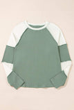 Color Block Round Neck Raglan Sleeve Top - Trendsi - Flyclothing LLC
