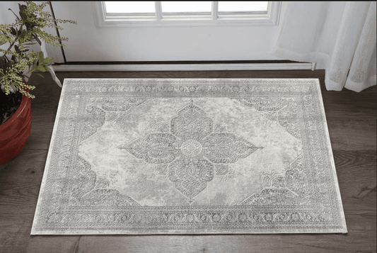 2' X 4' Gray Distressed Medallion Area Rug - Homeroots - Flyclothing LLC