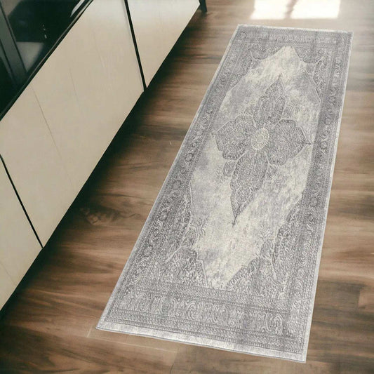 2' X 5' Gray Distressed Medallion Area Rug - Homeroots - Flyclothing LLC