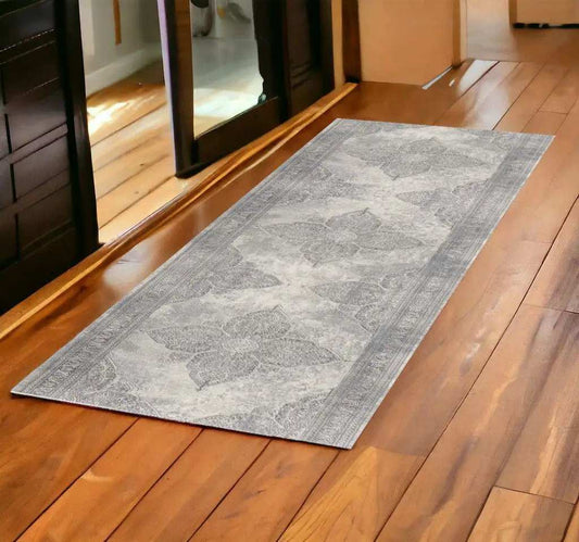 2' X 6' Gray Distressed Medallion Area Rug - Homeroots - Flyclothing LLC