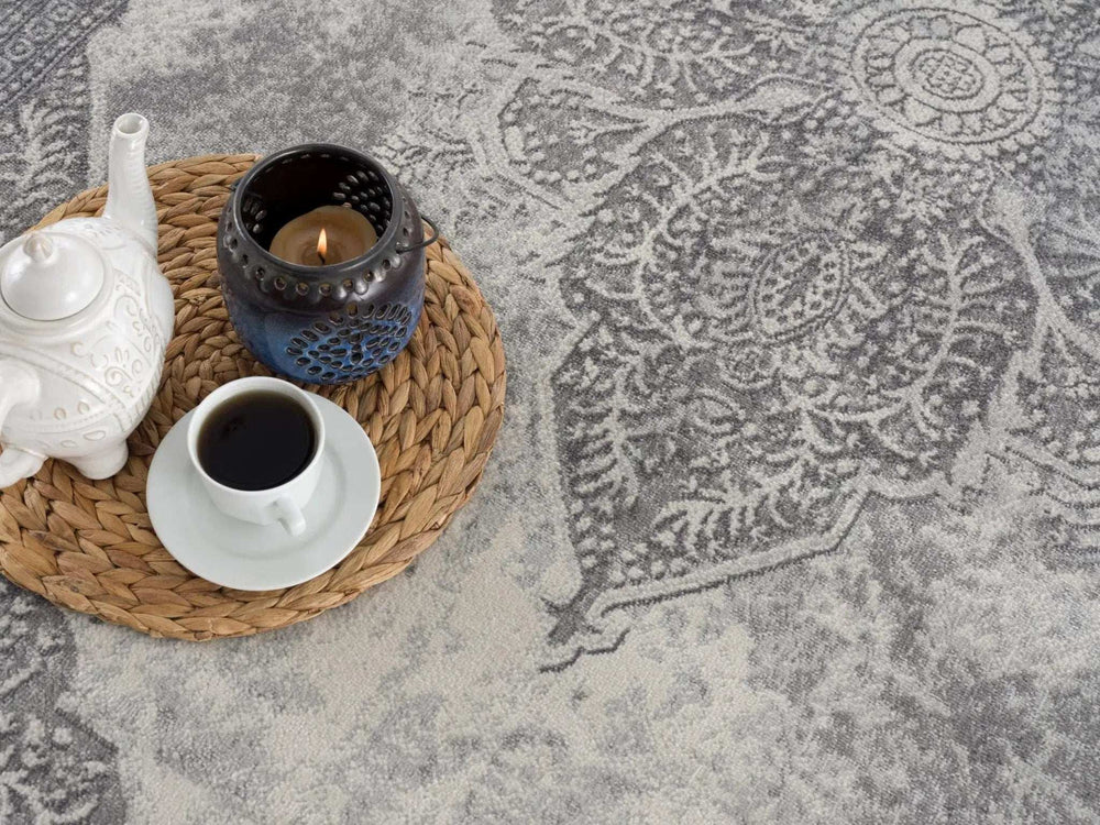 2' X 6' Gray Distressed Medallion Area Rug - Homeroots - Flyclothing LLC