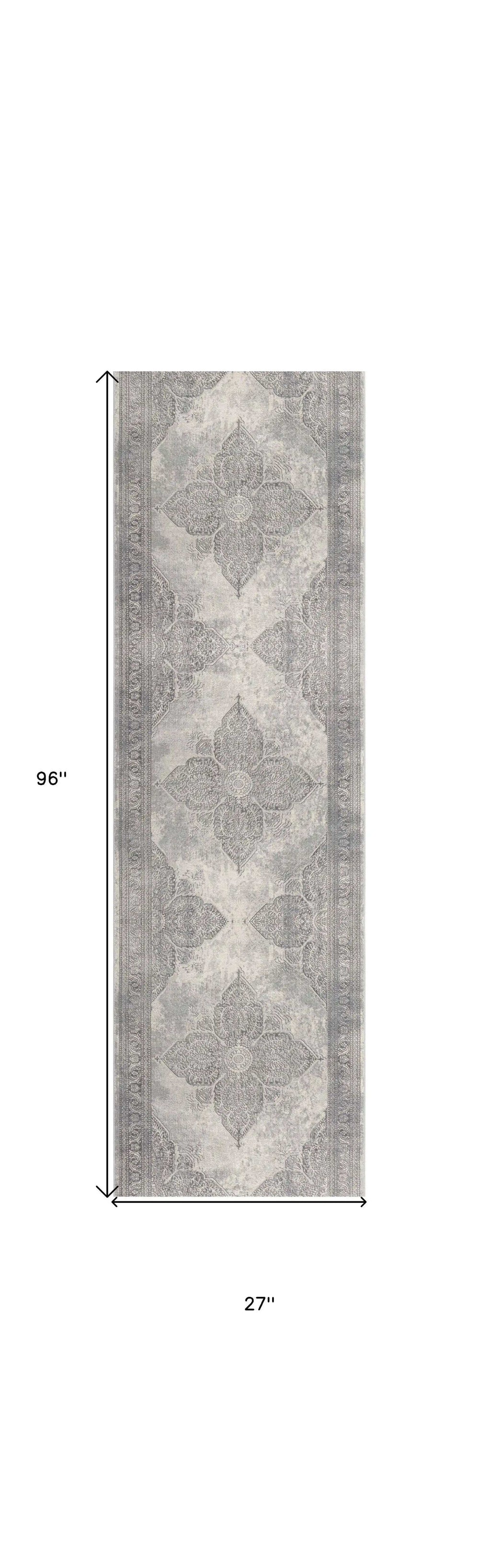 2' X 8' Gray Distressed Medallion Runner Rug - Homeroots - Flyclothing LLC