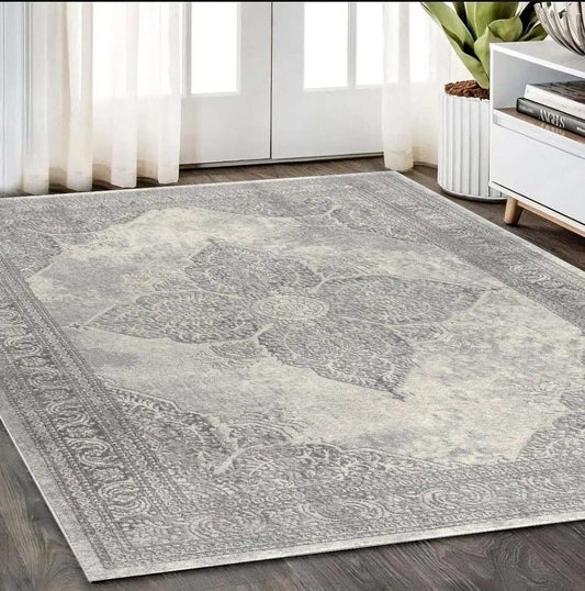 5' X 8' Gray Distressed Medallion Area Rug - Homeroots - Flyclothing LLC