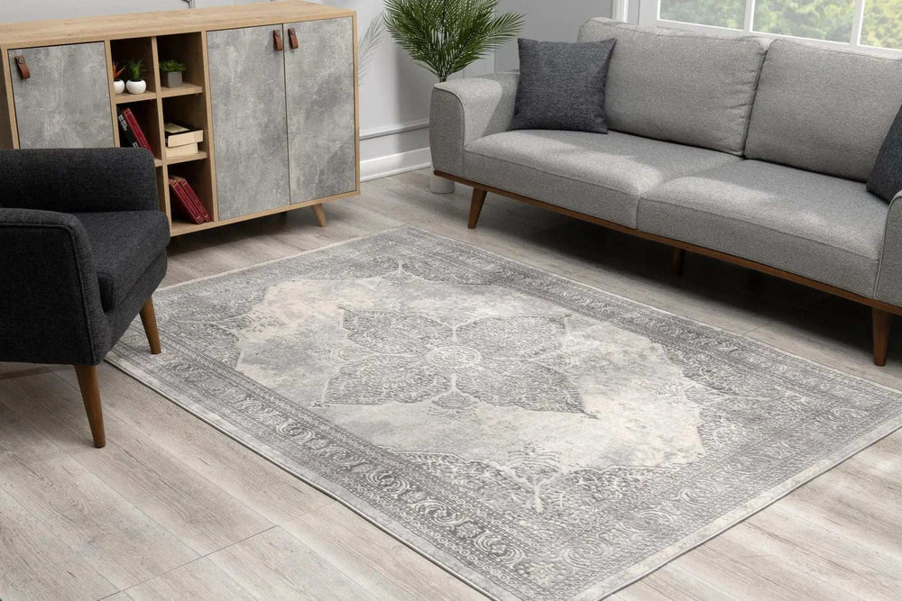 8' X 11' Gray Distressed Medallion Area Rug - Homeroots - Flyclothing LLC