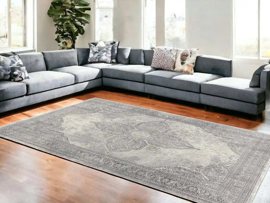 8' X 11' Gray Distressed Medallion Area Rug - Homeroots - Flyclothing LLC