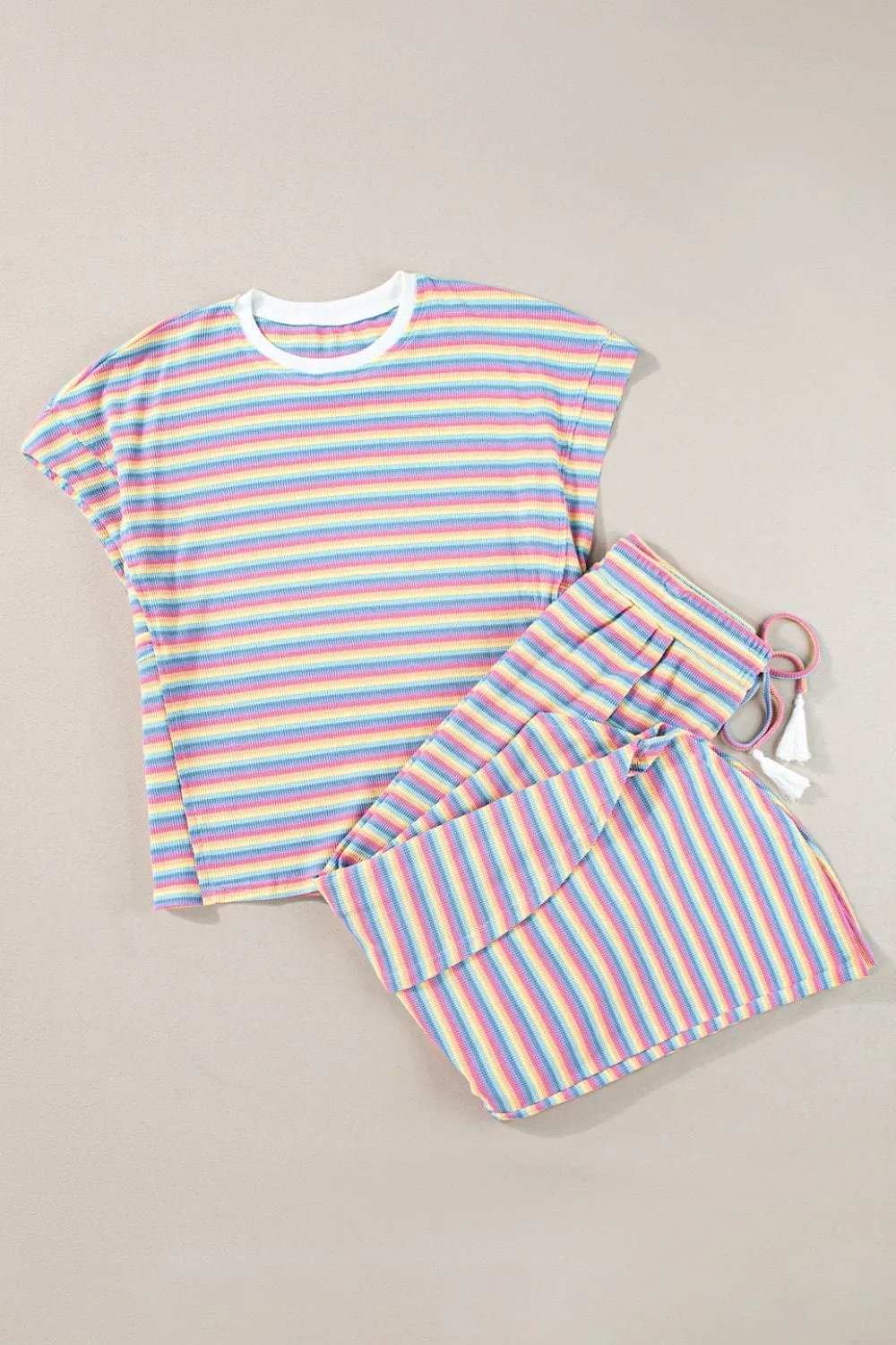 Striped Round Neck Short Sleeve Top and Pants Set - Trendsi - Flyclothing LLC
