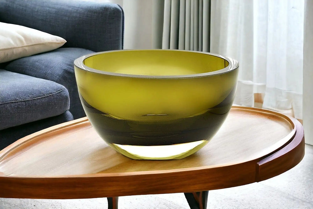 6" Moss Green Mouth Blown Crystal Thick Walled Bowl - Homeroots