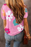 Flower Round Neck Short Sleeve Blouse - Trendsi - Flyclothing LLC