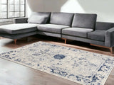 5' X 8' Navy Blue Distressed Floral Area Rug - Homeroots - Flyclothing LLC