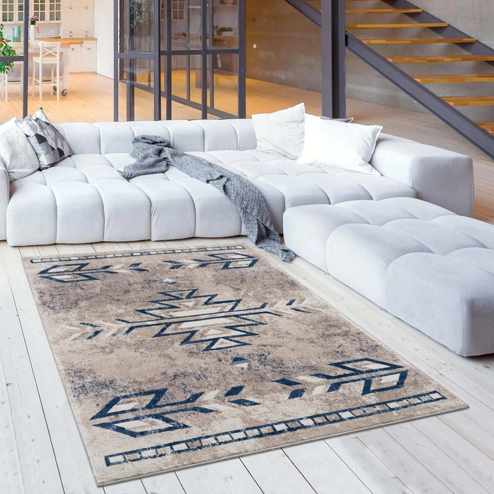 4' X 6' Beige And Blue Boho Chic Area Rug - Homeroots - Flyclothing LLC