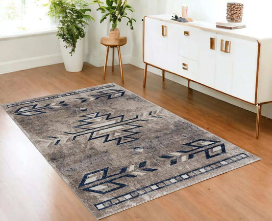 4' X 6' Beige And Blue Boho Chic Area Rug - Homeroots - Flyclothing LLC