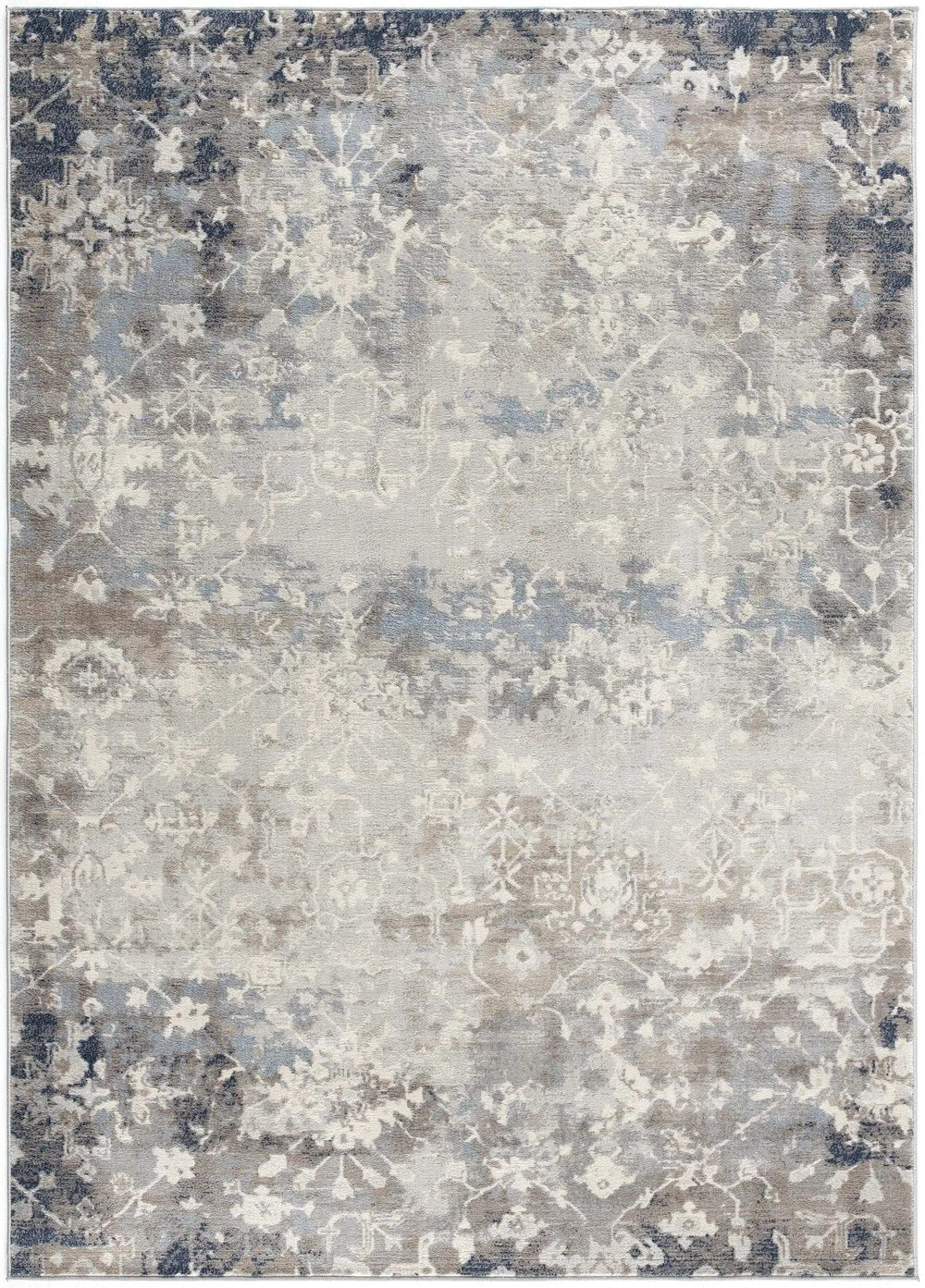 2' X 5' Navy And Beige Distressed Vines Area Rug - Homeroots - Flyclothing LLC