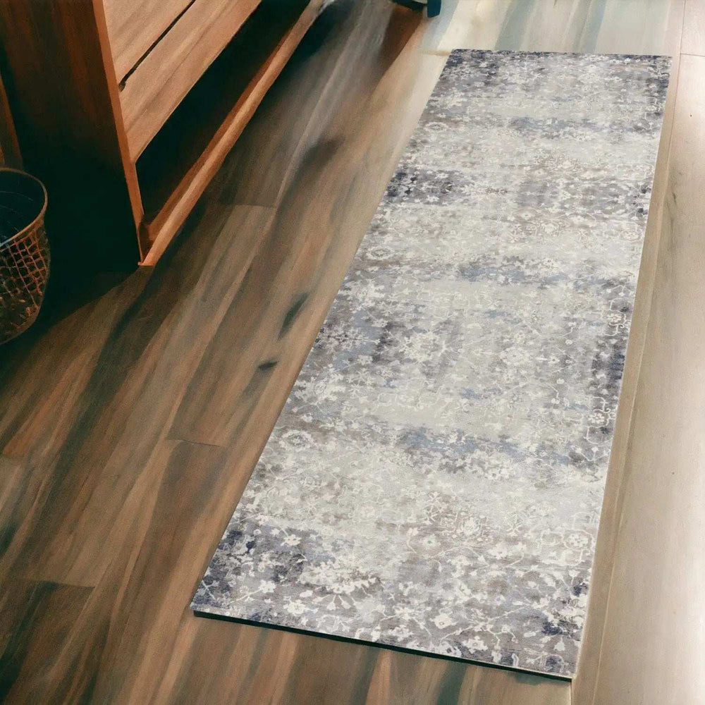 2' X 6' Navy And Beige Distressed Vines Area Rug - Homeroots - Flyclothing LLC