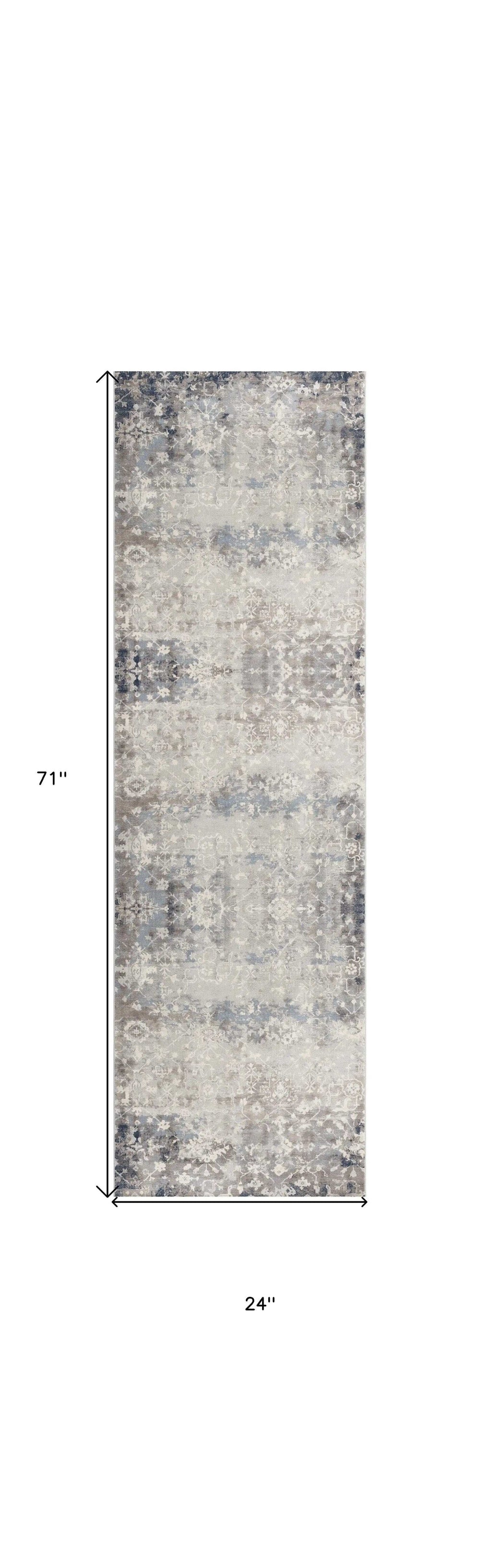2' X 6' Navy And Beige Distressed Vines Area Rug - Homeroots - Flyclothing LLC