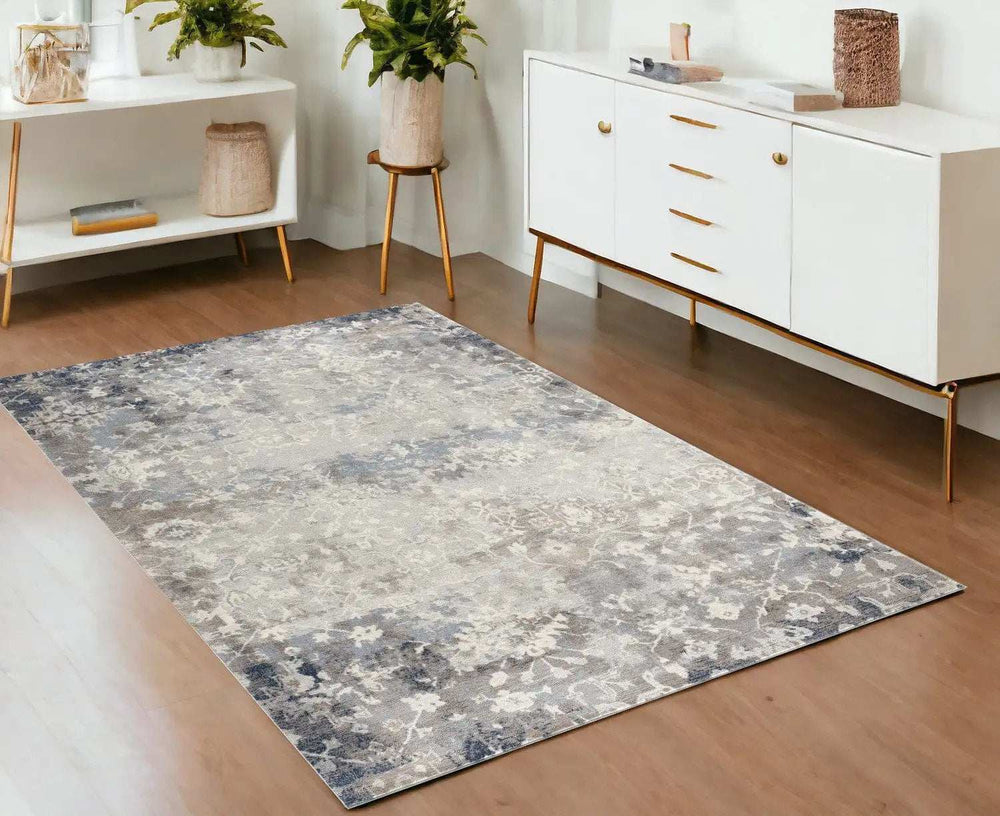 4' X 6' Navy And Beige Distressed Vines Area Rug - Homeroots - Flyclothing LLC