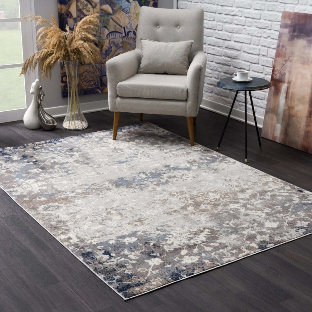 5' X 8' Navy And Beige Distressed Vines Area Rug - Homeroots - Flyclothing LLC