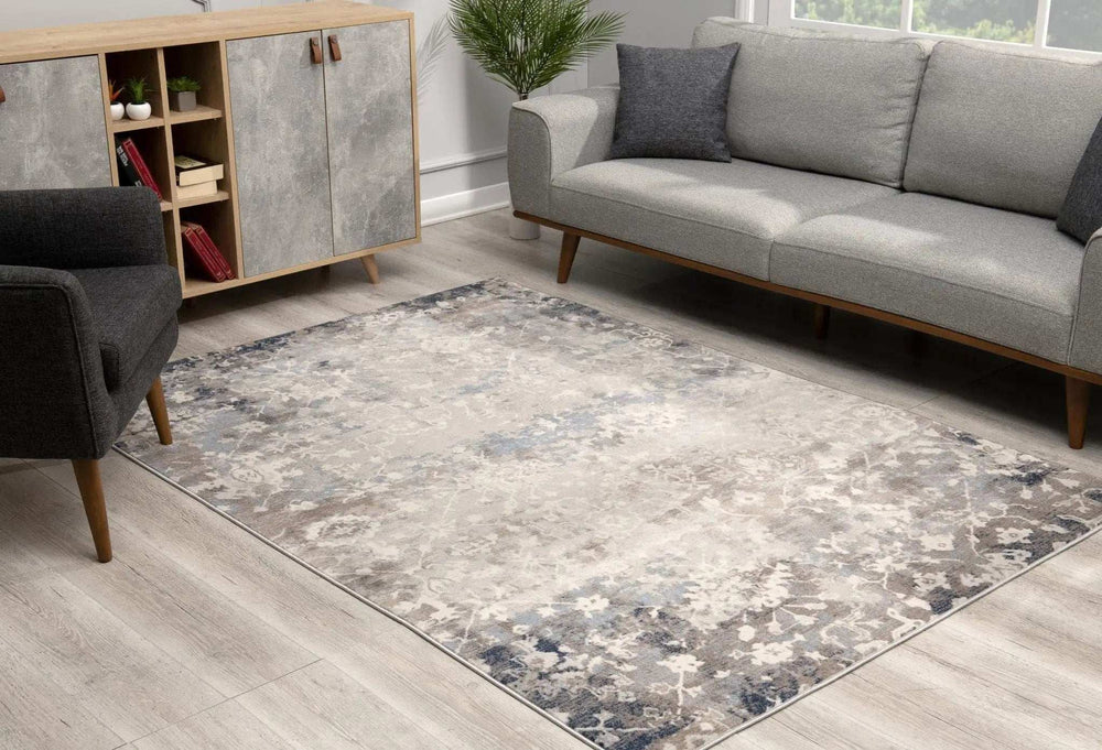 8' X 11' Navy And Beige Distressed Vines Area Rug - Homeroots - Flyclothing LLC