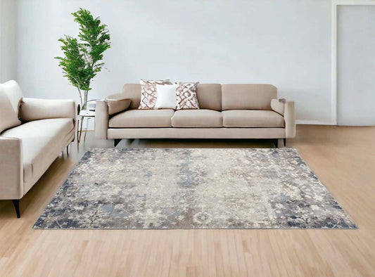 8' X 11' Navy And Beige Distressed Vines Area Rug - Homeroots - Flyclothing LLC