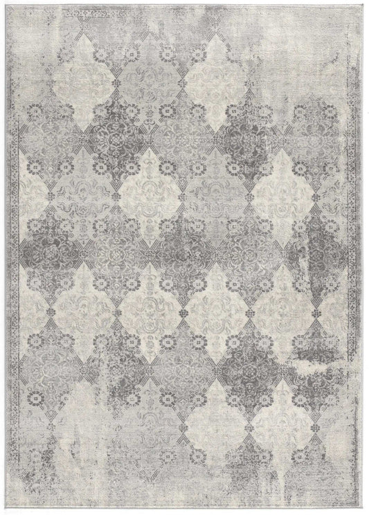2' X 3' Gray Distressed Trellis Pattern Scatter Rug - Homeroots - Flyclothing LLC