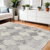 4' X 6' Gray Distressed Trellis Pattern Area Rug - Homeroots - Flyclothing LLC