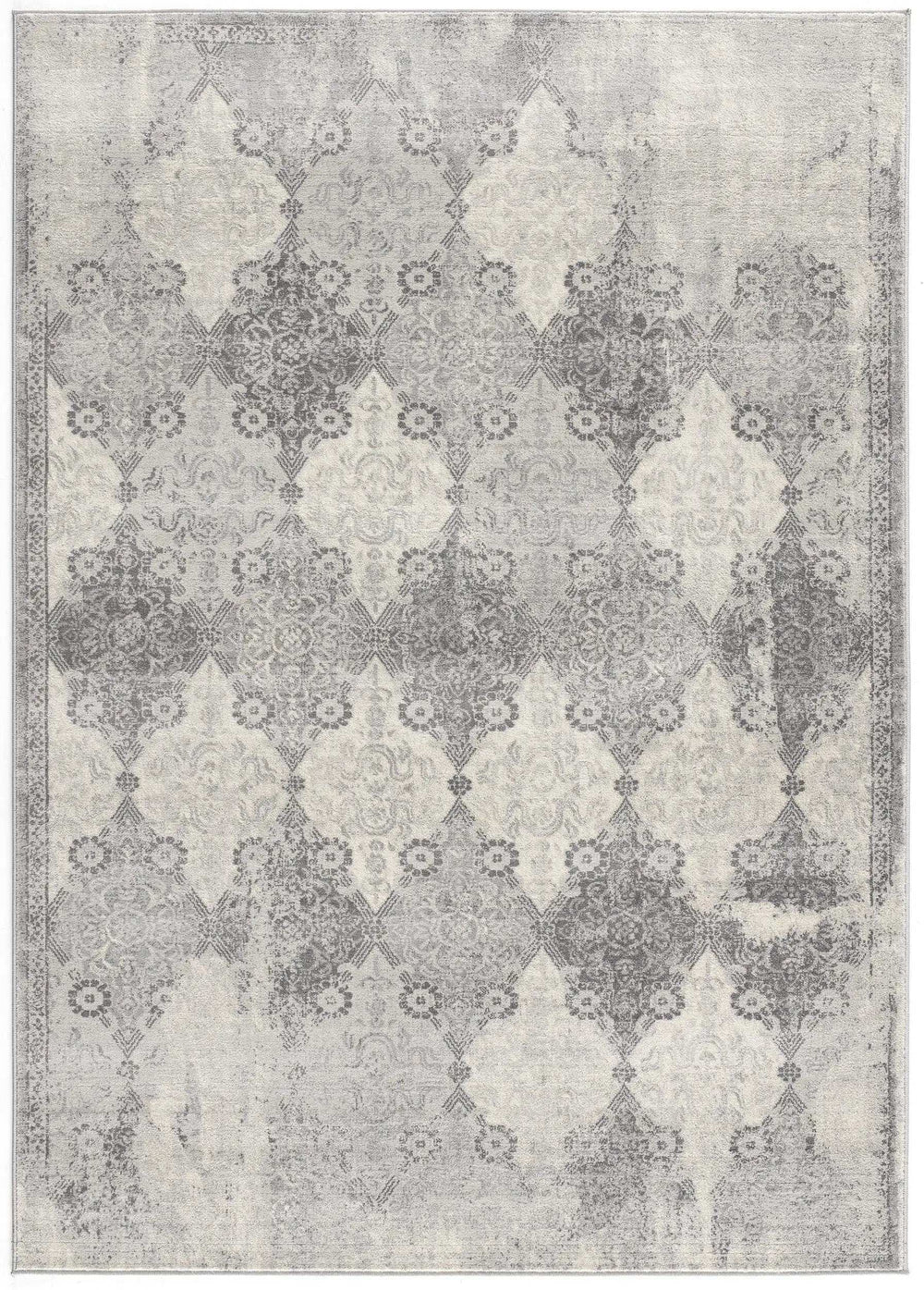 8' X 11' Gray Distressed Trellis Pattern Area Rug - Homeroots - Flyclothing LLC