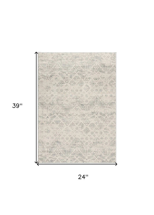 2' X 3' Ivory Distressed Ikat Pattern Scatter Rug - Homeroots - Flyclothing LLC