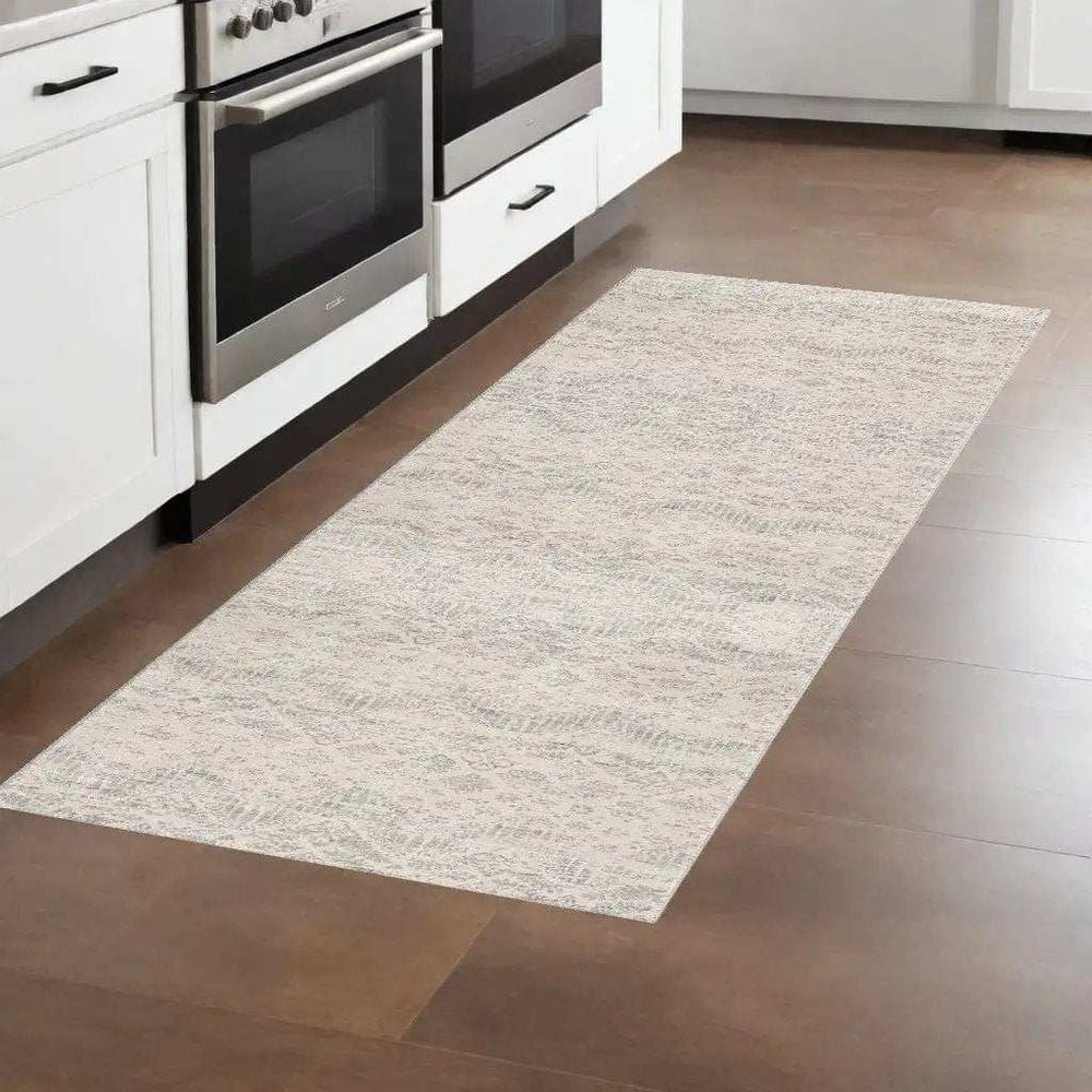 2' X 8' Ivory Distressed Ikat Pattern Runner Rug - Homeroots - Flyclothing LLC