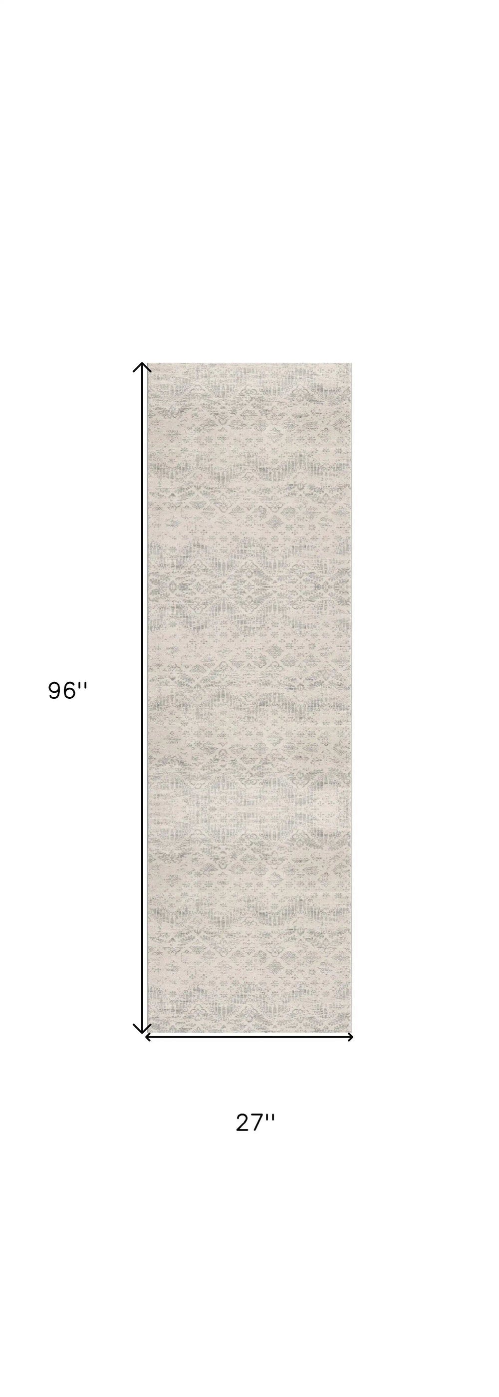 2' X 8' Ivory Distressed Ikat Pattern Runner Rug - Homeroots - Flyclothing LLC