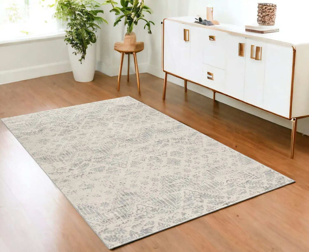 4' X 6' Ivory Distressed Ikat Pattern Area Rug - Homeroots - Flyclothing LLC