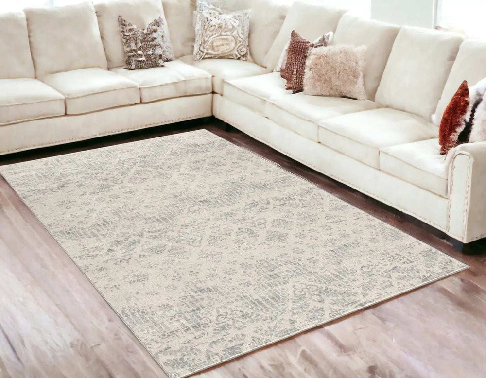 5' X 8' Ivory Distressed Ikat Pattern Area Rug - Homeroots - Flyclothing LLC