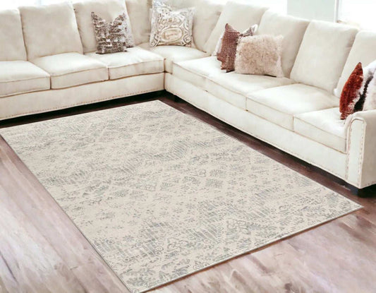 5' X 8' Ivory Distressed Ikat Pattern Area Rug - Homeroots - Flyclothing LLC