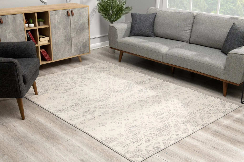 8' X 11' Ivory Distressed Ikat Pattern Area Rug - Homeroots - Flyclothing LLC