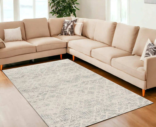 8' X 11' Ivory Distressed Ikat Pattern Area Rug - Homeroots - Flyclothing LLC