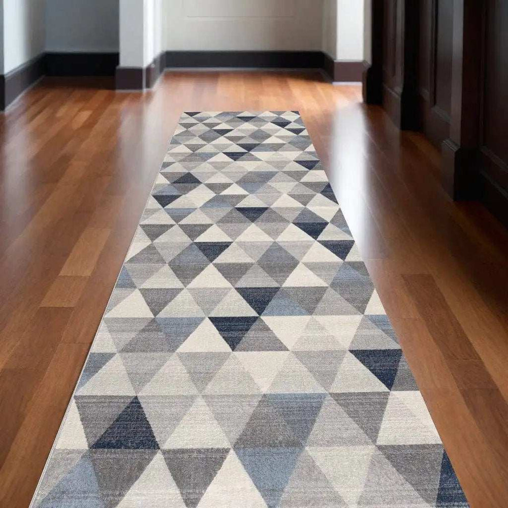 2' X 13' Navy Blue Geometric Diamond Runner Rug - Homeroots - Flyclothing LLC