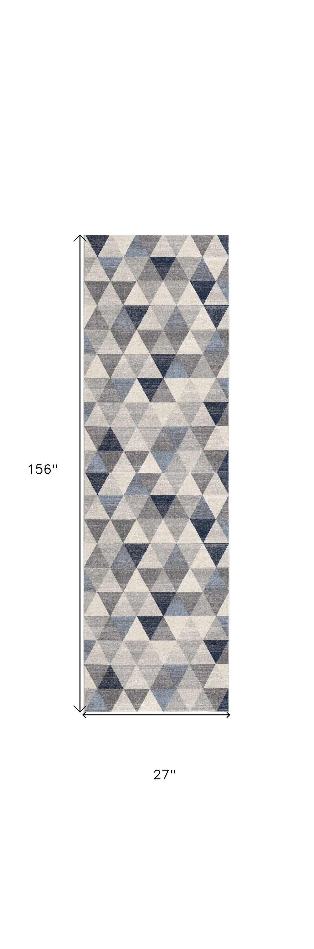 2' X 13' Navy Blue Geometric Diamond Runner Rug - Homeroots - Flyclothing LLC