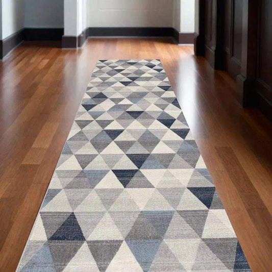 2' X 15' Navy Blue Geometric Diamond Runner Rug - Homeroots - Flyclothing LLC