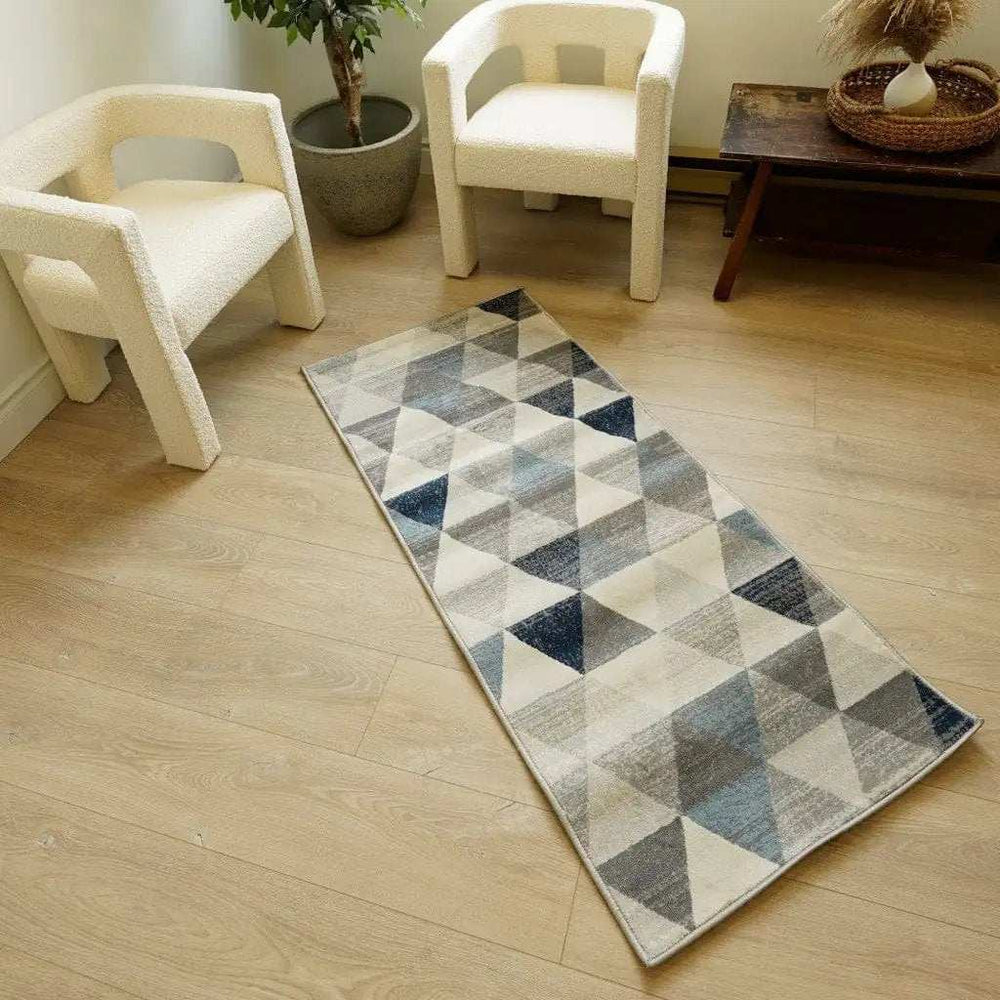 2' X 20' Navy Blue Geometric Diamond Runner Rug - Homeroots - Flyclothing LLC