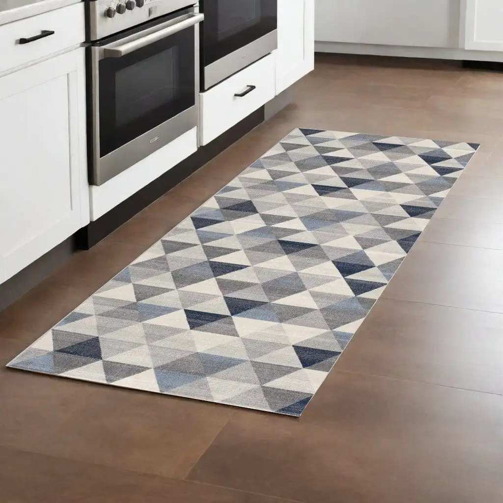 2' X 8' Navy Blue Geometric Diamond Runner Rug - Homeroots - Flyclothing LLC